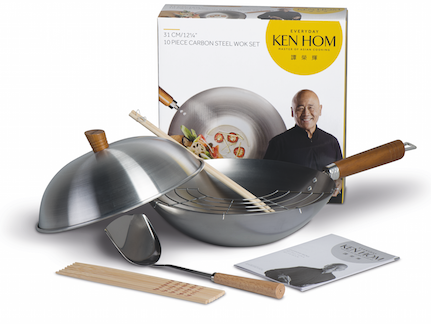 Ken Hom Excellence Non Stick Carbon Steel Cooking Stir Fry Pan Wok 27cm 
